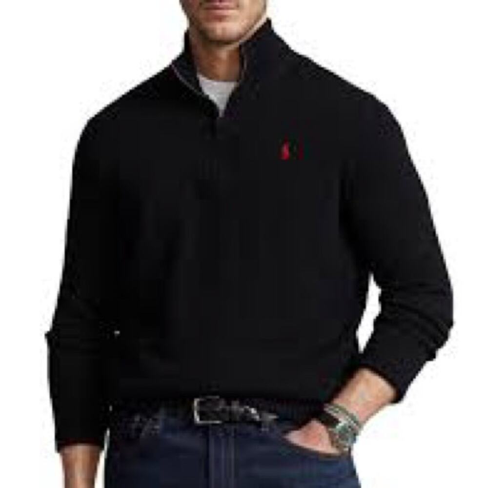 Polo Ralph Lauren Cotton Black Quarter-Zip Sweater with Red Pony Size XXL B2